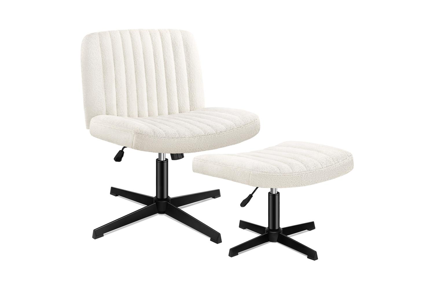 Elfordson Cross Legged Office Chair with Ottoman | White