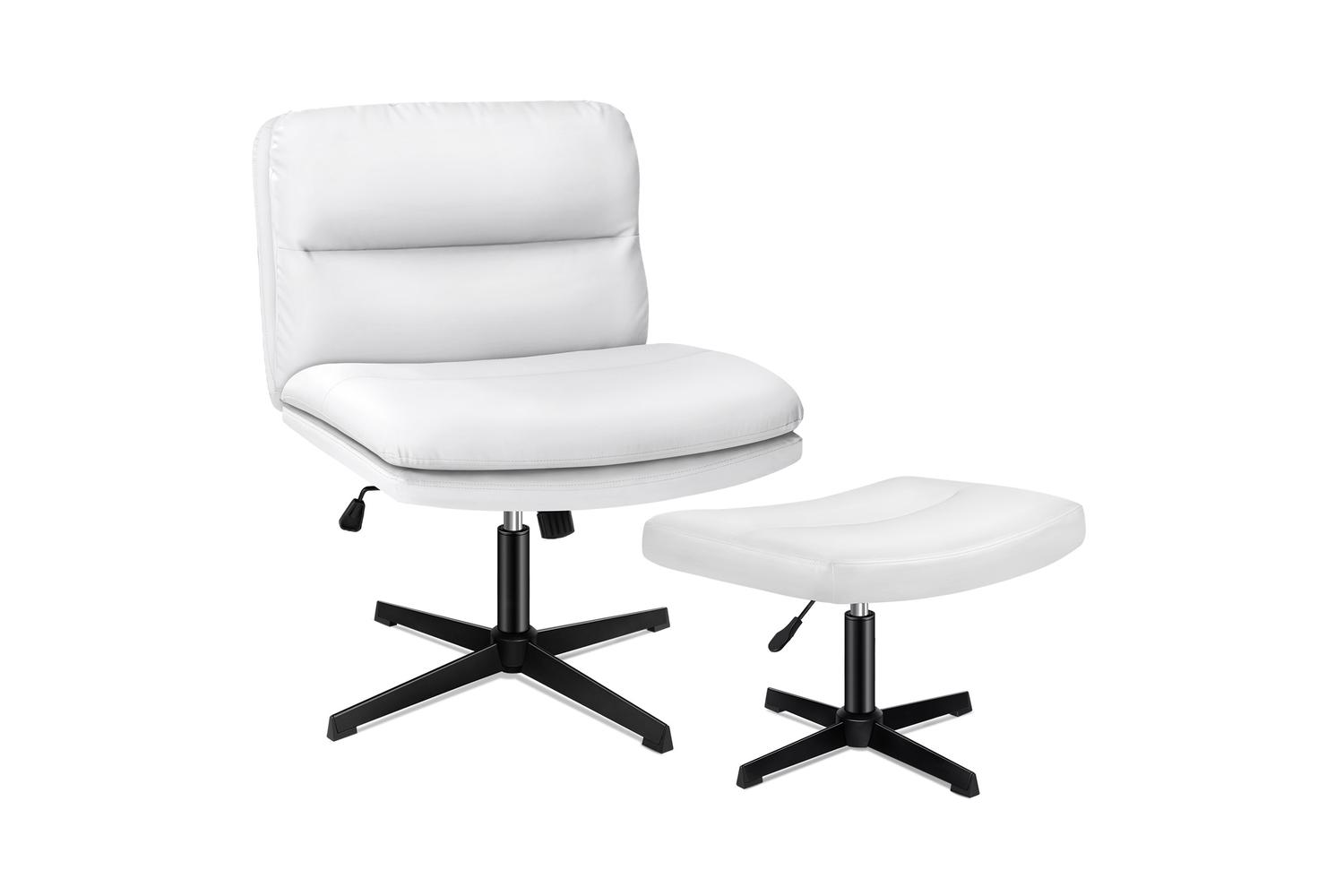 Elfordson Armless Office Chair with Ottoman | White