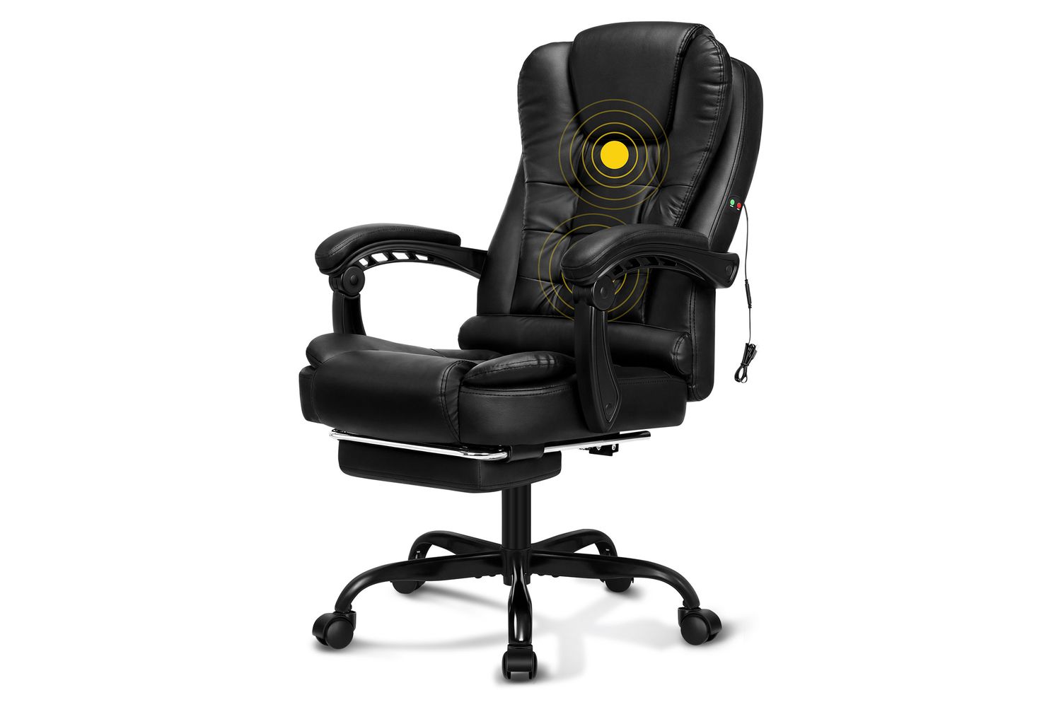 Elfordson 2-Point Massage Office Chair with Footrest | Black