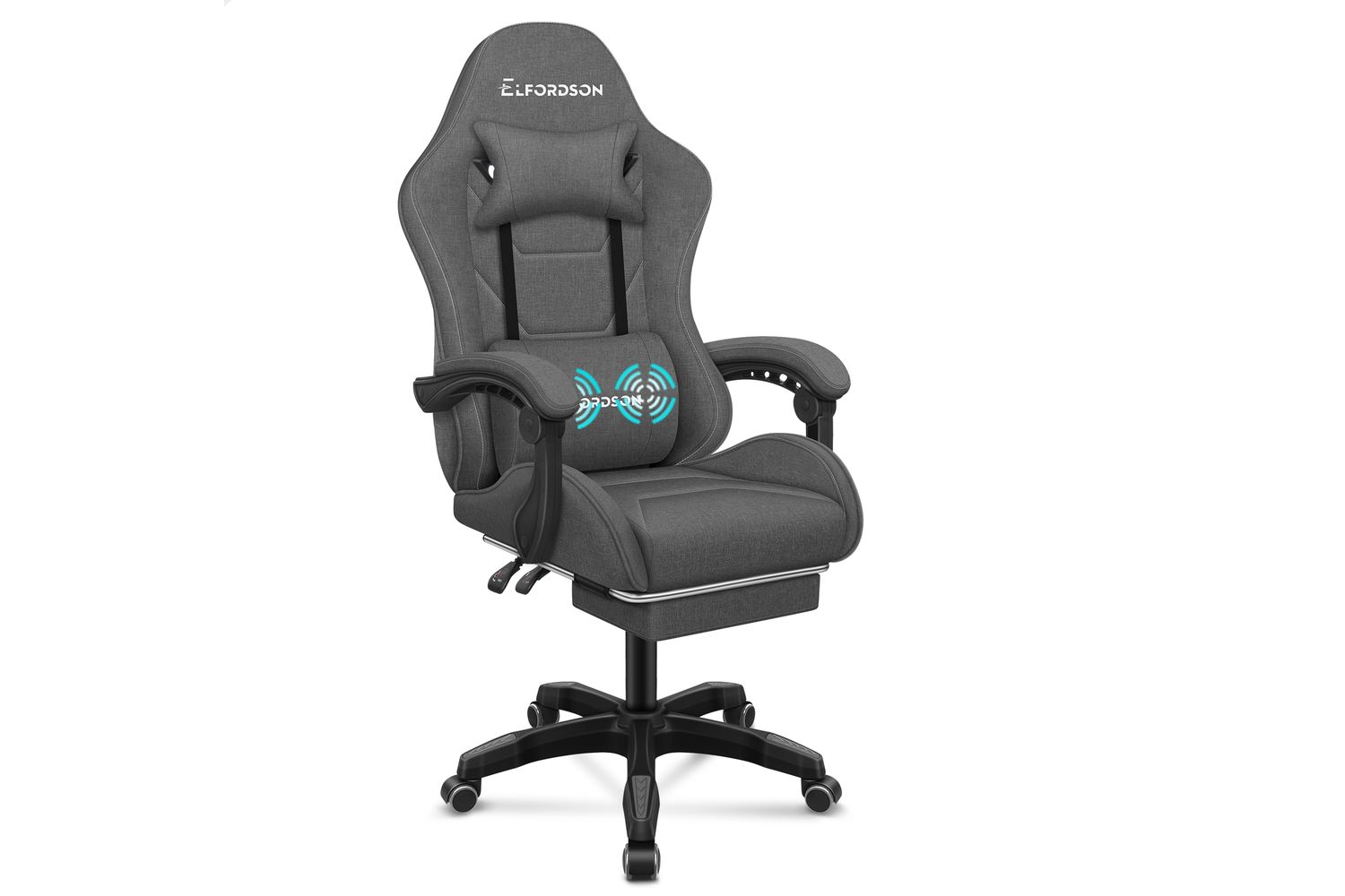 Elfordson 2-Point Massage Gaming Chair with Lumbar Cushion | Dark Grey