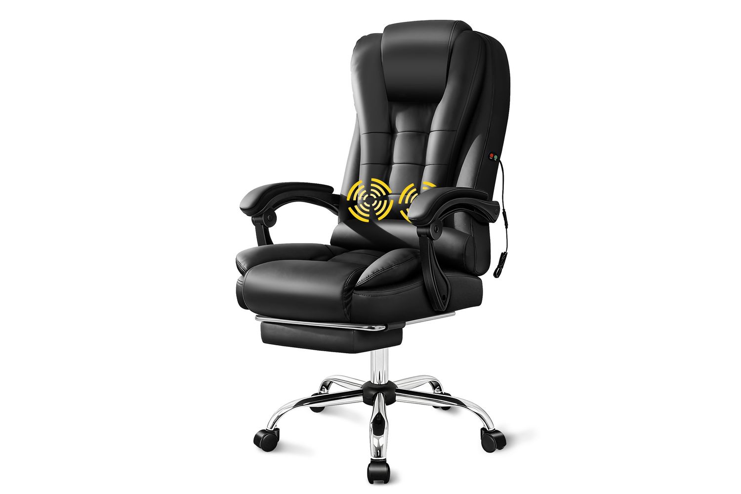 Elfordson High-back Office Chair | Massage Capabilities | Pu Leather | Black