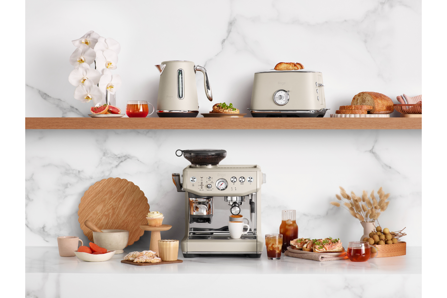 Sage Barista Express Impress Coffee Machine| SES876ALM4GUK1 | Almond Nougat