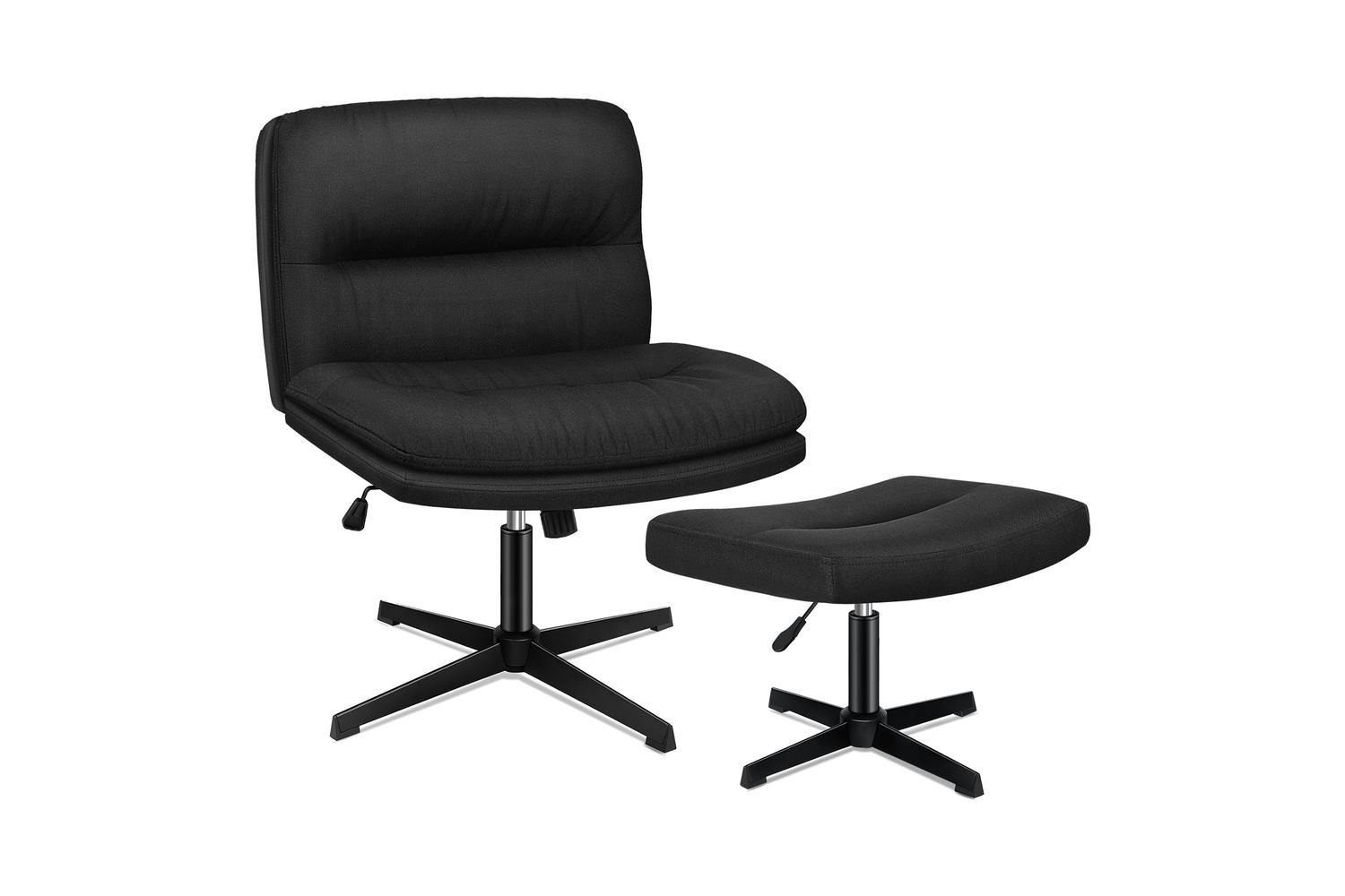 Elfordson Armless Office Chair with Ottoman | Black