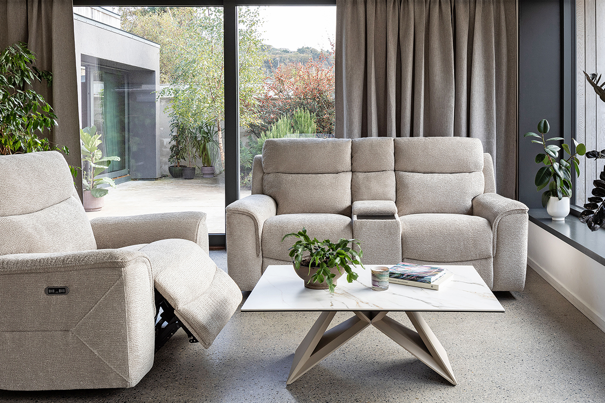 Kent 2 Seater Sofa | Console | Power Recliner | Fabric | Mink