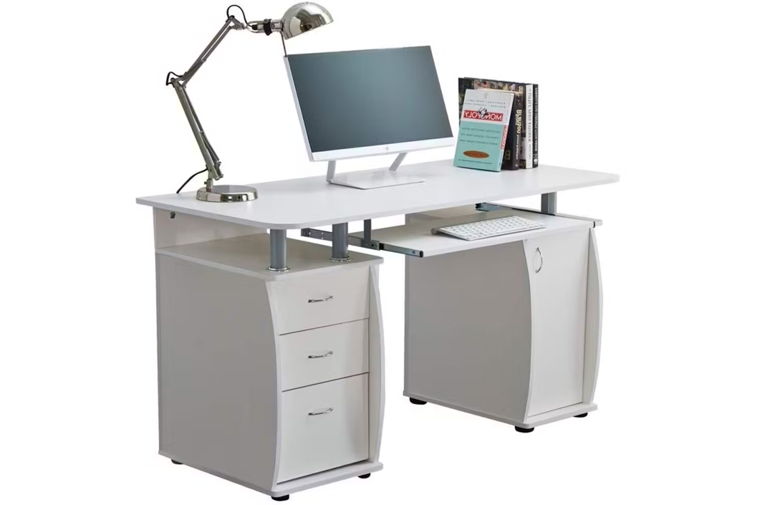 Raygar Deluxe Computer Desk & Cabinet | 3 Drawers | White