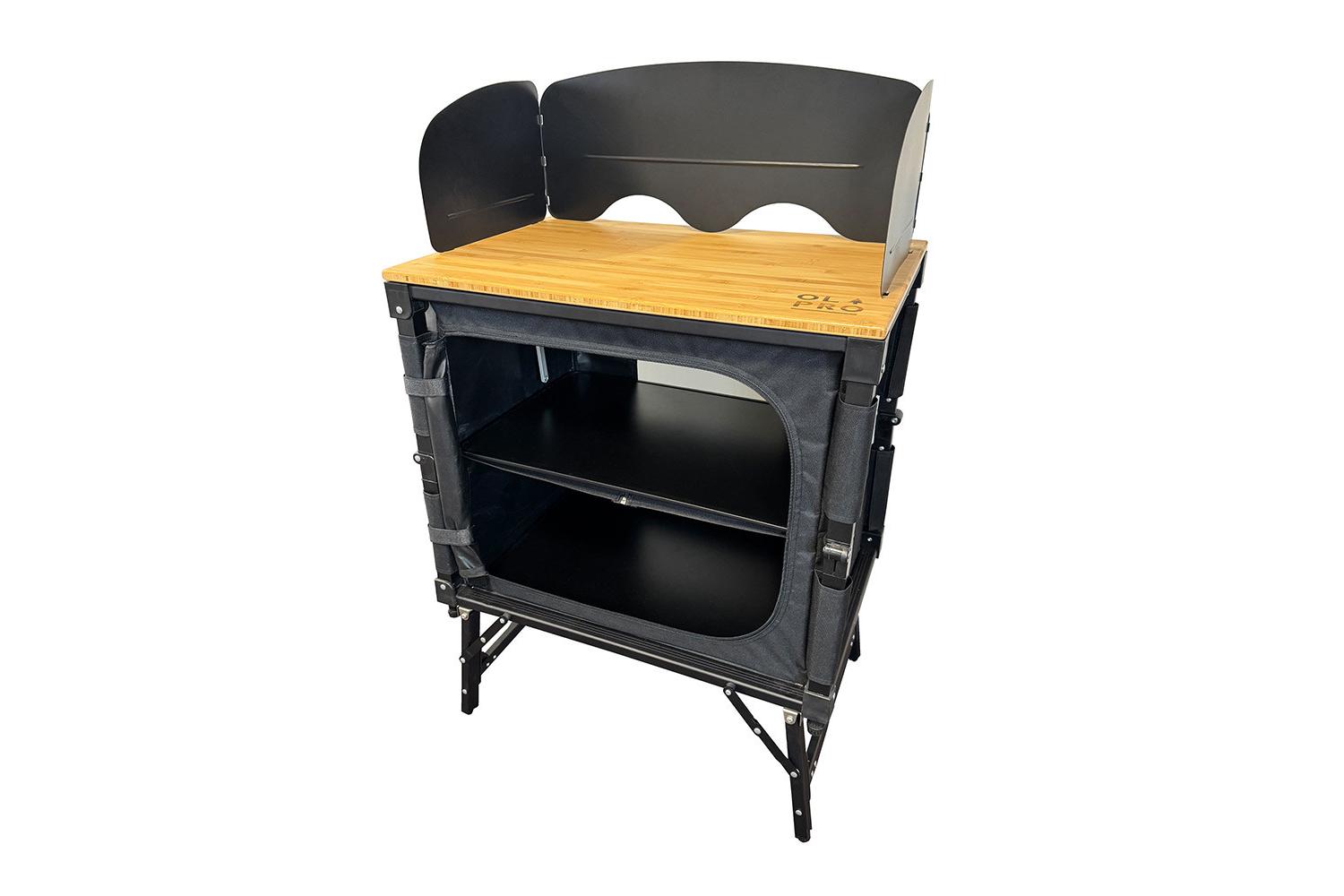 Bamboo 3 In 1 Folding Table/storage Camping Cupboard | Aluminium Frame | Lightweight