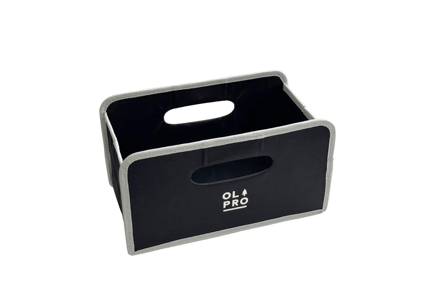Olpro 6l Folding Storage Box | Camping Furniture | Black, Durable Fabric | 17.5cm X 17.5cm X 32cm