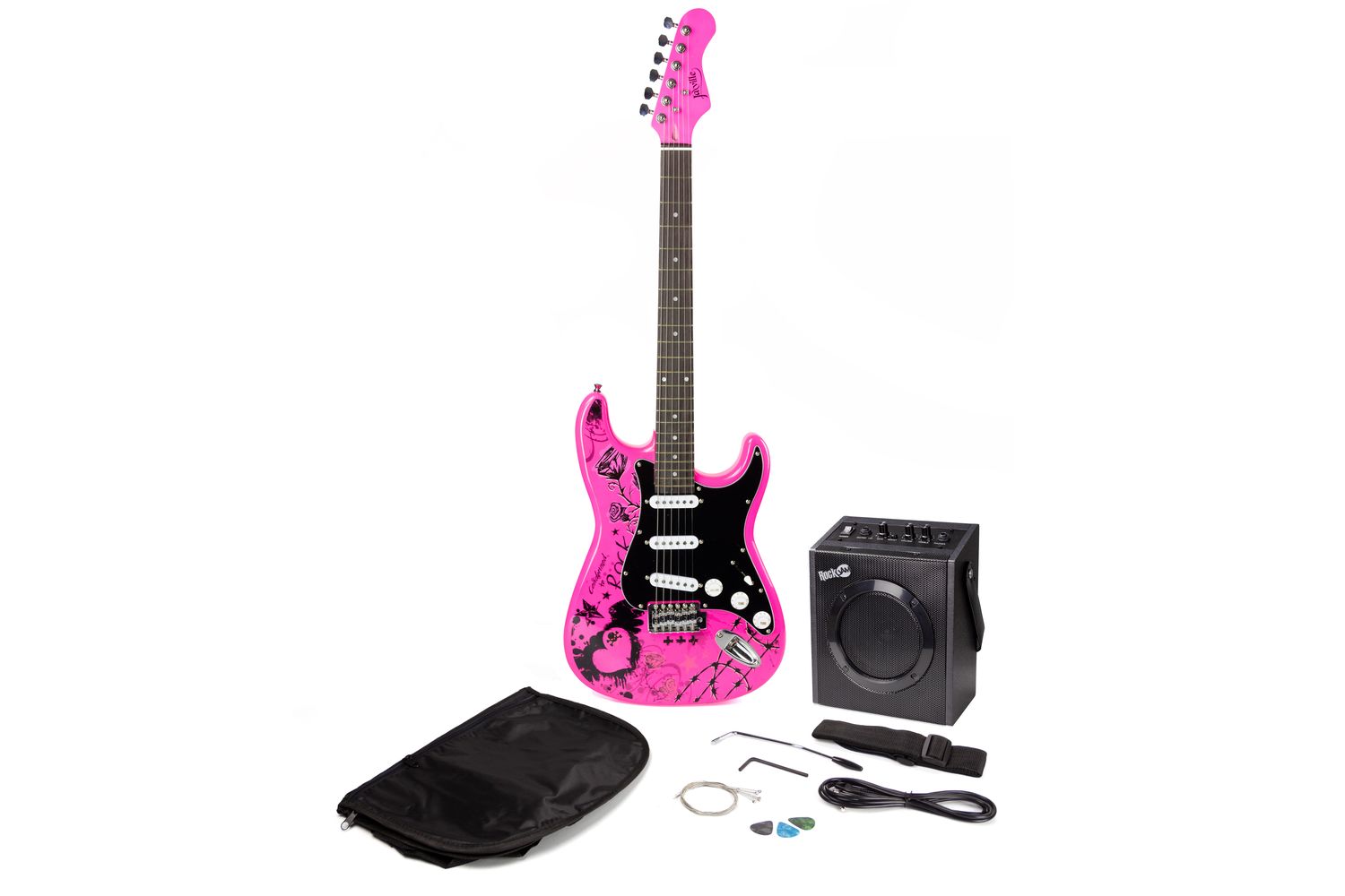 Rockjam 259304 - Jaxville Pink Punk Guitar Package