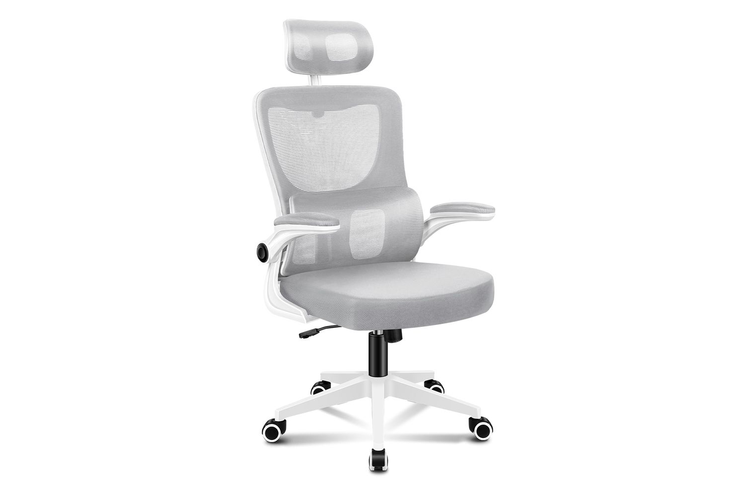 Elfordson Ergonomic Office Chair with Headrest Dynamic Lumbar Support Padded | Grey
