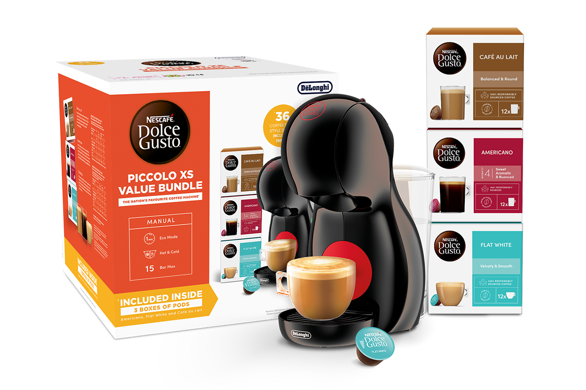 Nescafé DolceGusto Piccolo XS Pod Coffee Machine by De'Longhi - Value Bundle | EDG210.BBDL | Black