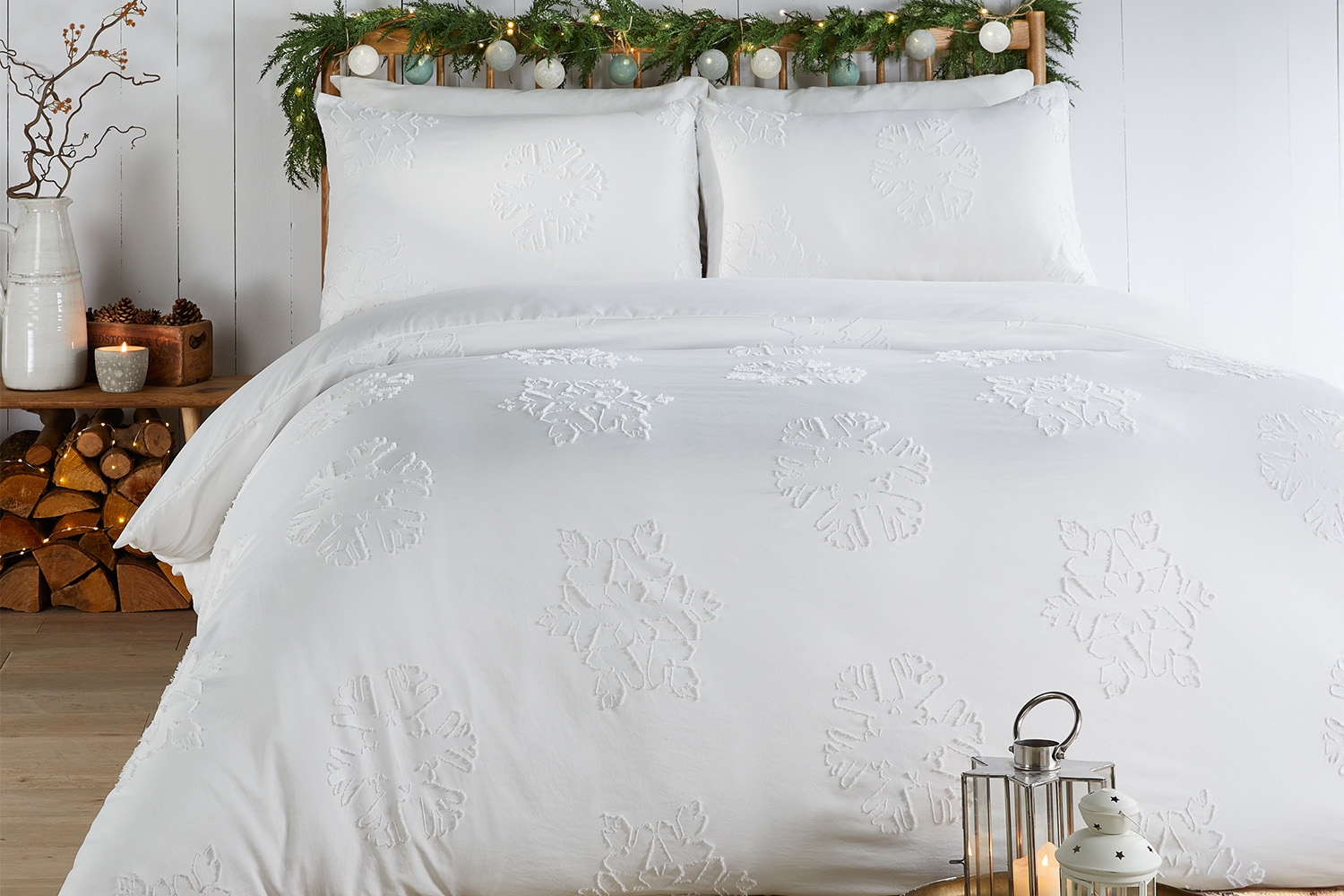 Duvet Day | Snow Crystal Tufted Duvet Cover Set | White | King