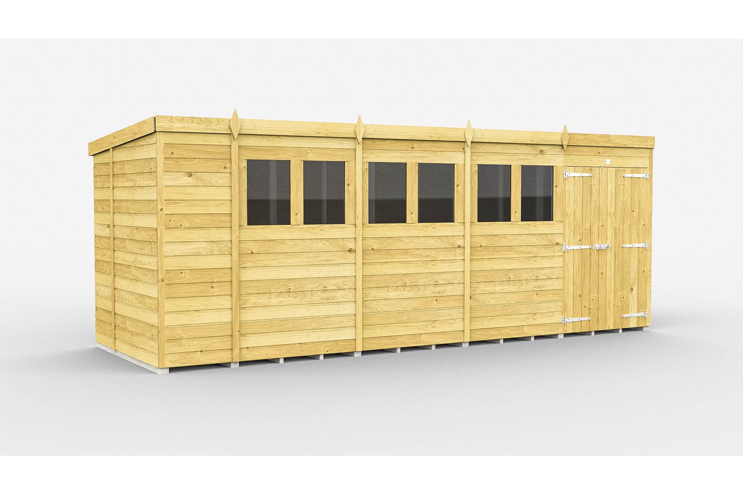 19 X 7 Pent Shed Double Door