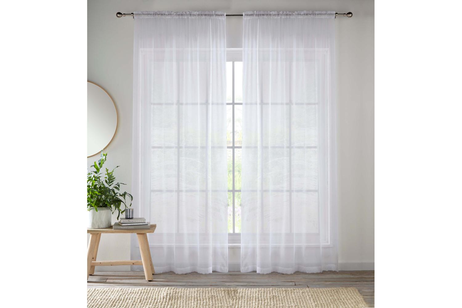 White Sheer Pair Of Plain Woven Voile Slot Top Curtain Panels 145x229cm