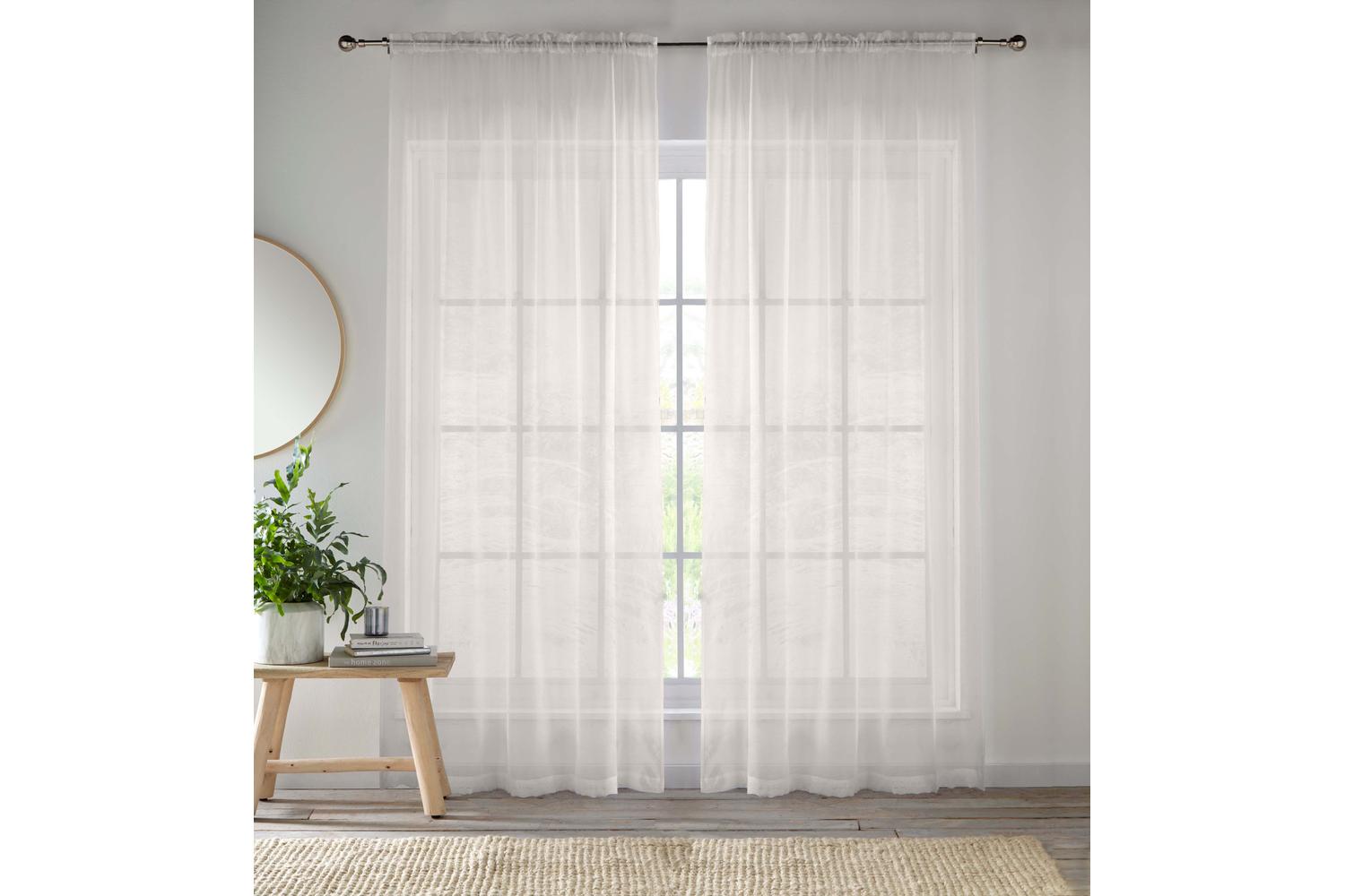 Cream Sheer Pair Of Plain Woven Voile Slot Top Curtain Panels 145x183cm