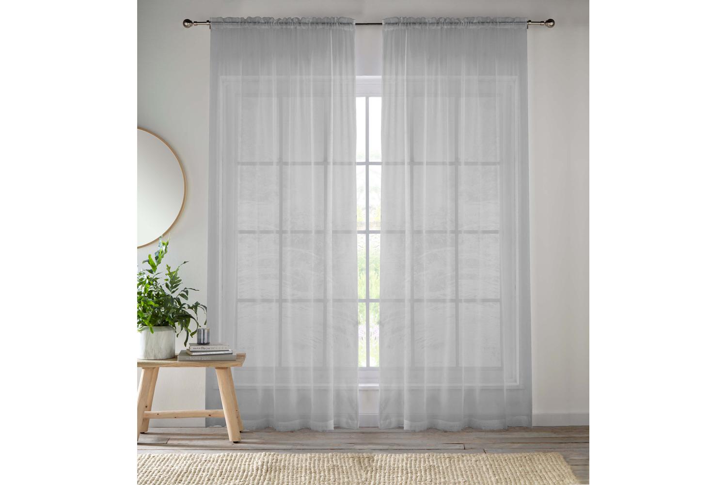 Silver Sheer Pair Of Plain Woven Voile Slot Top Curtain Panels 145x137cm