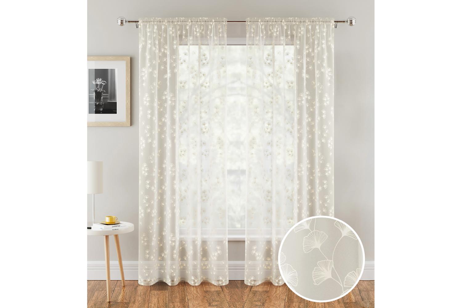 Cream Delila Leaf Print Pair Of Voile Panels 140x122cm