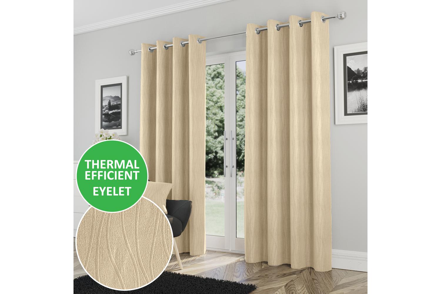 Cream Eyelet Goodwood Pair Of Room Darkening Thermal Curtains 168x137cm