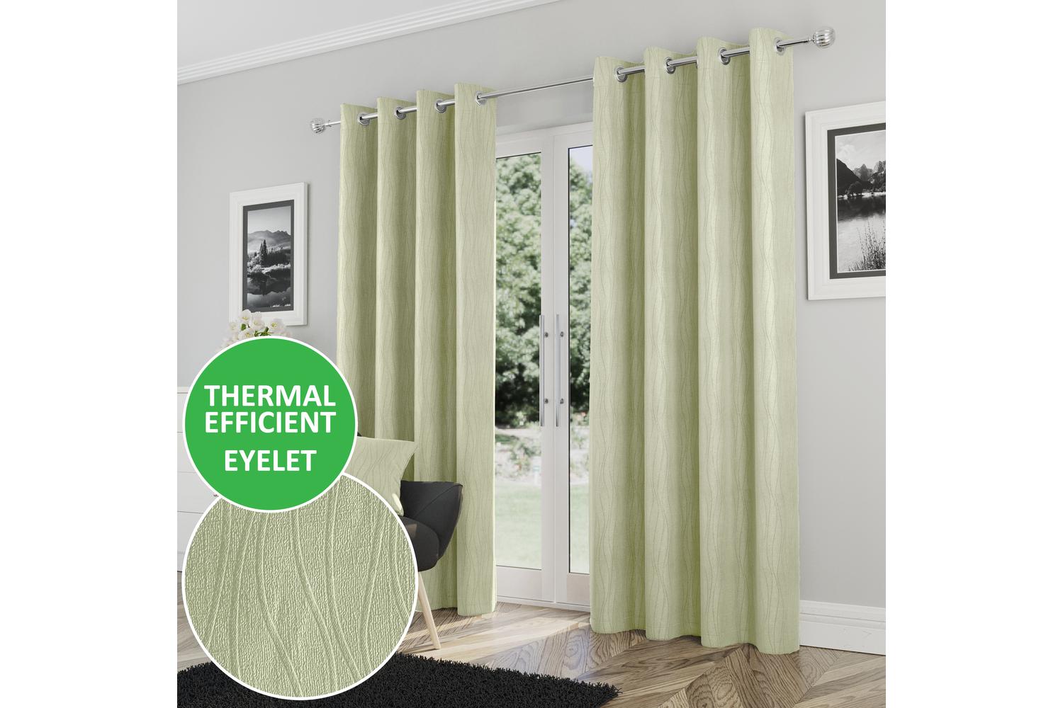Green Eyelet Goodwood Pair Of Room Darkening Thermal Curtains 117x137cm