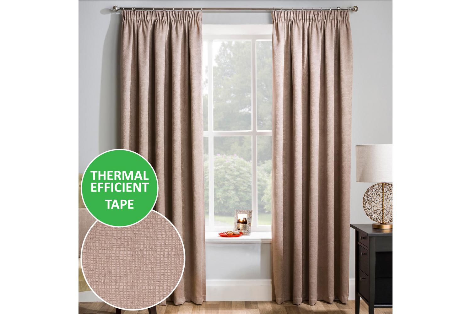 Latte Natural Tape-top Pair Of Thermal Noise Reducing Room Darkening Curtains 117x229cm
