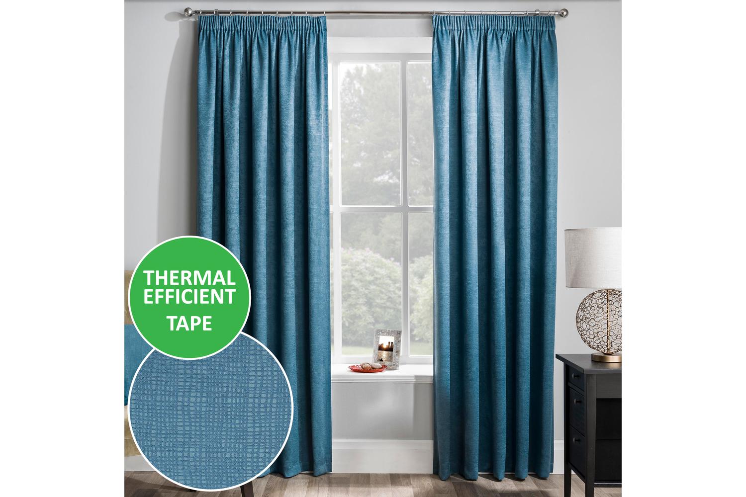 Teal Tape-top Pair Of Thermal Noise Reducing Room Darkening Curtains 117x137cm