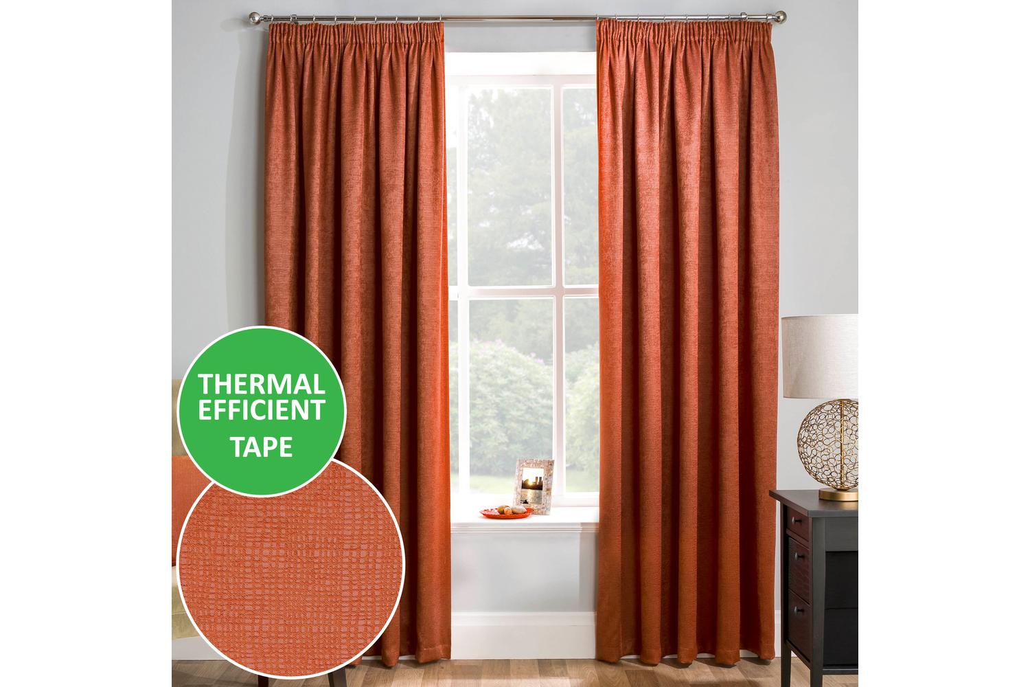 Orange Tape-top Pair Of Thermal Noise Reducing Room Darkening Curtains 117x229cm