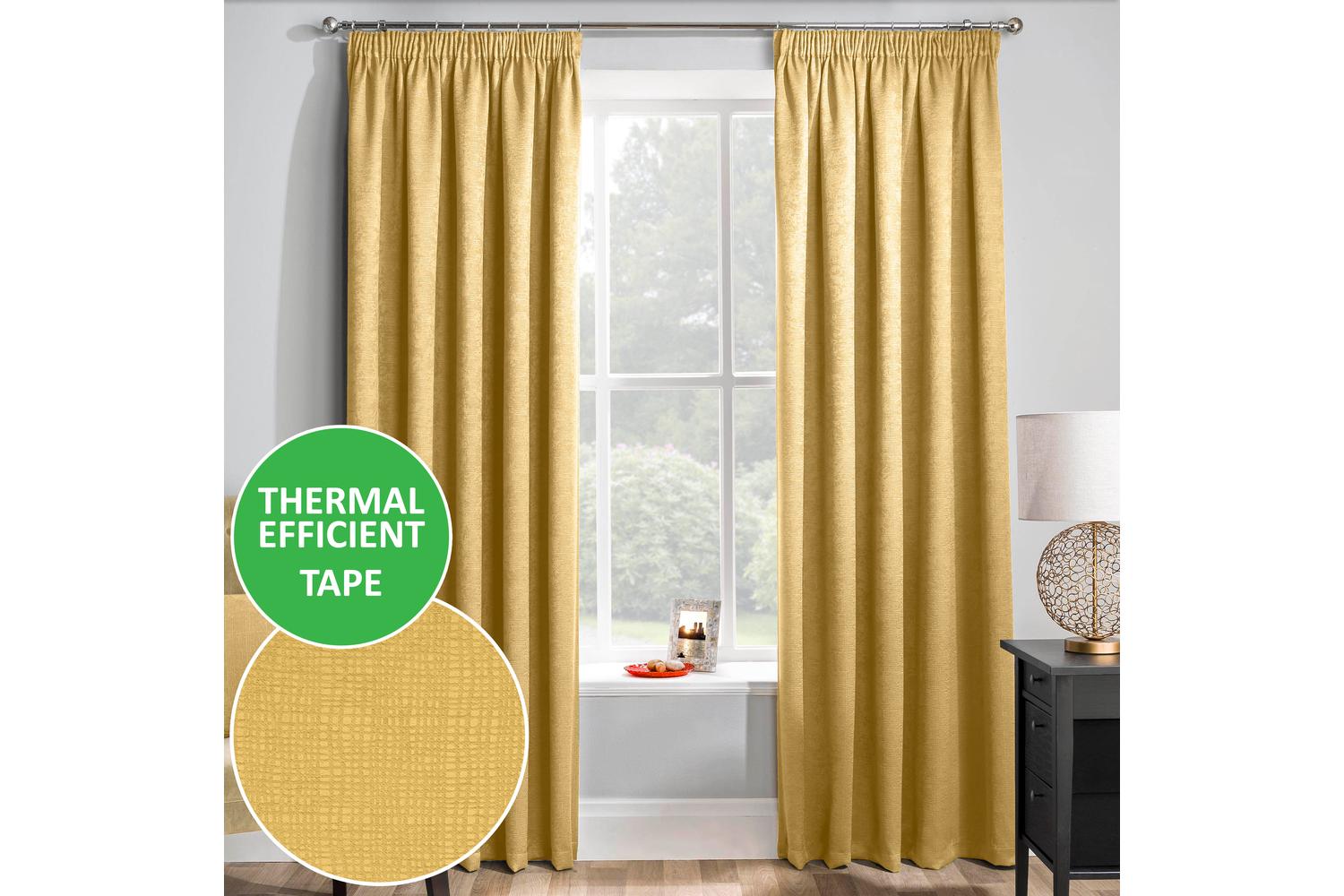 Ochre Tape-top Pair Of Thermal Noise Reducing Room Darkening Curtains 229x229cm