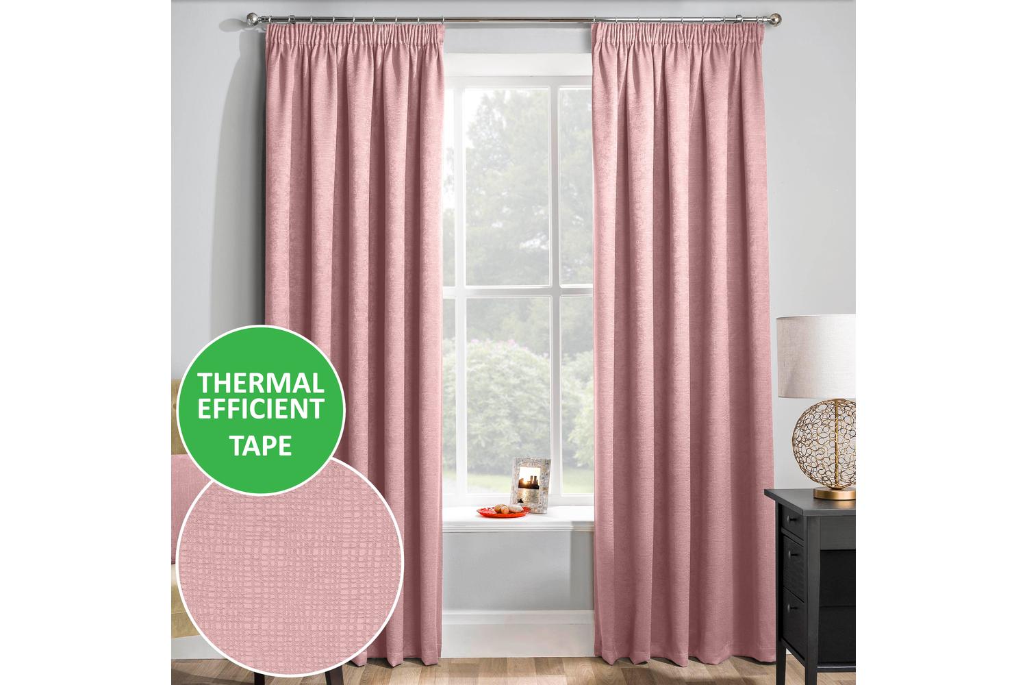 Blush Pink Tape-top Pair Of Thermal Noise Reducing Room Darkening Curtains 168x137cm