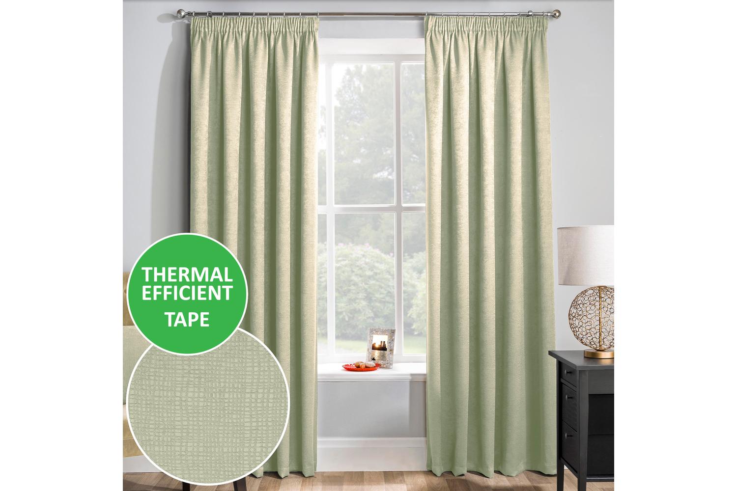 Green Tape-top Pair Of Thermal Noise Reducing Room Darkening Curtains 229x229cm