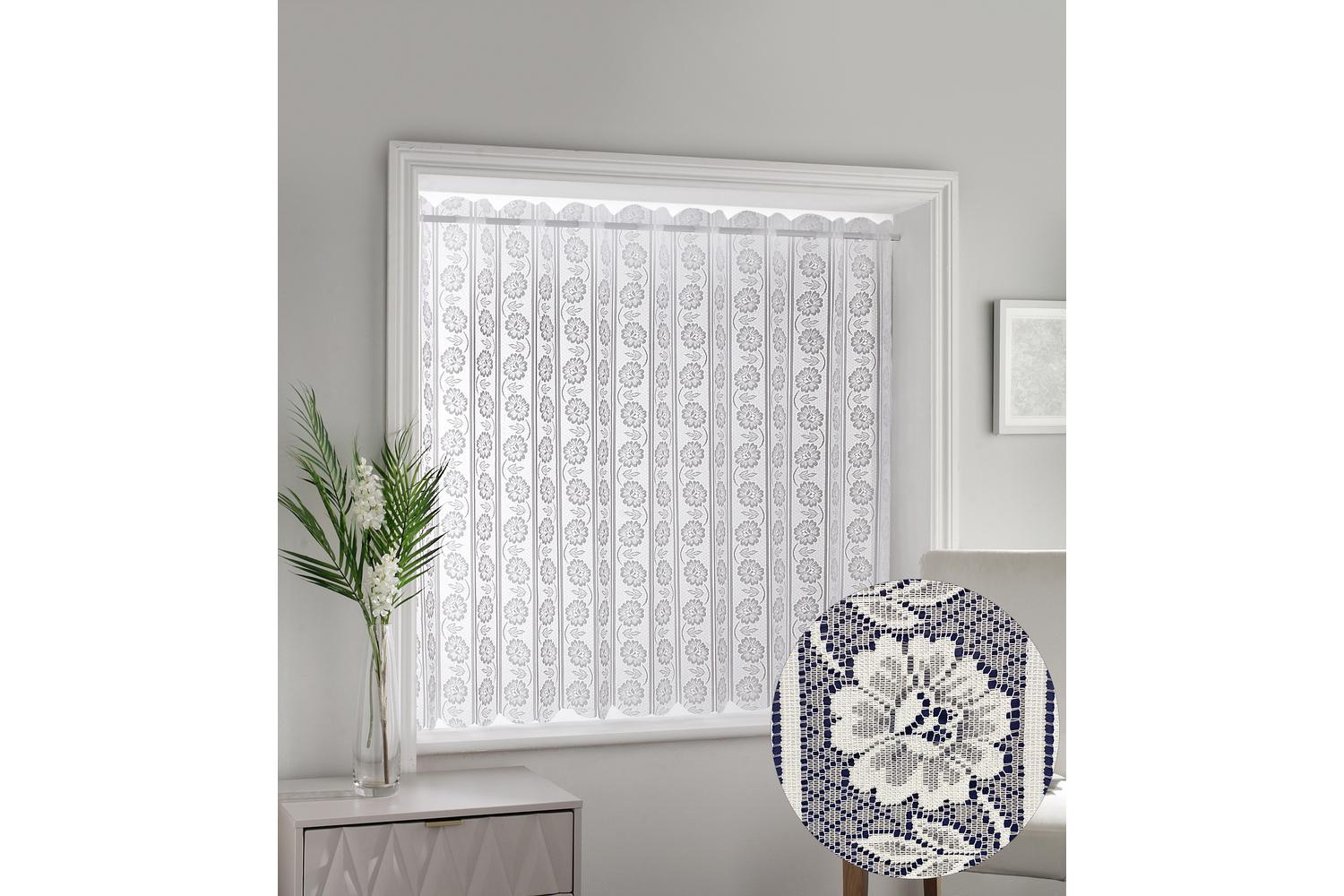 White Floral Textured Voile Louvre Vertical Pleated Window Blind Panel 193x228cm