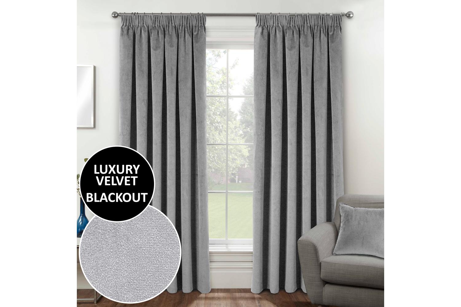Grey Tape-top Velvet Pair Of Blackout Supersoft Thermal Curtains 229x229cm