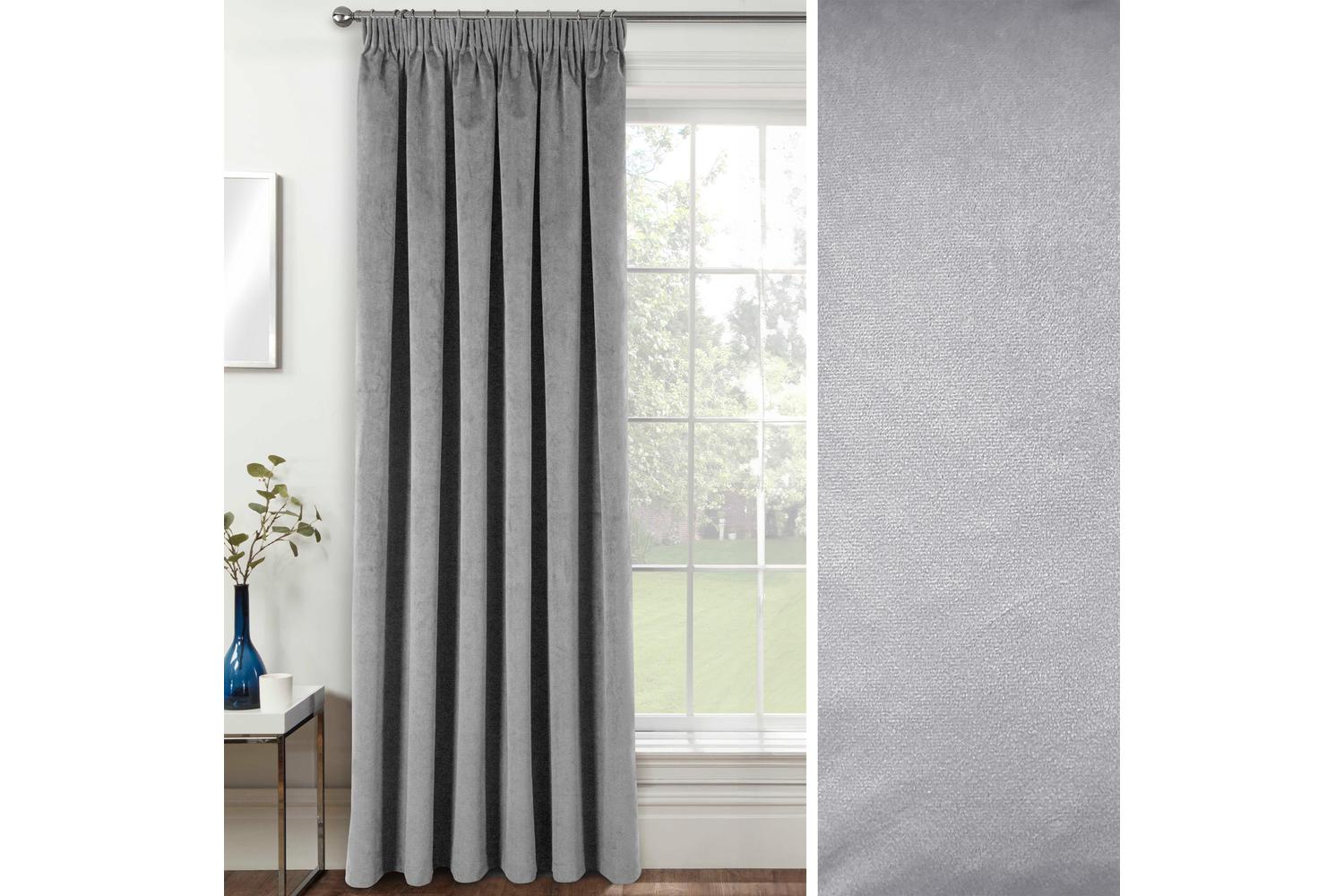 Grey Tape-top Velvet Single Door Curtain Blackout Supersoft Thermal 168x214cm