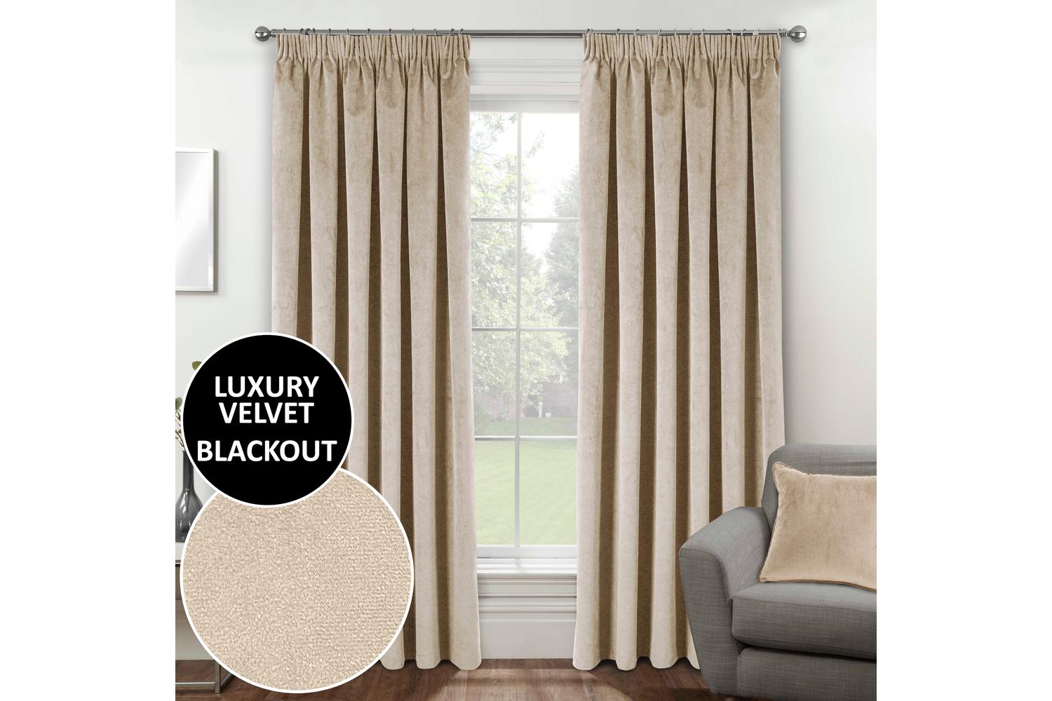 Cream Tape-top Velvet Pair Of Blackout Supersoft Thermal Curtains 168x183cm