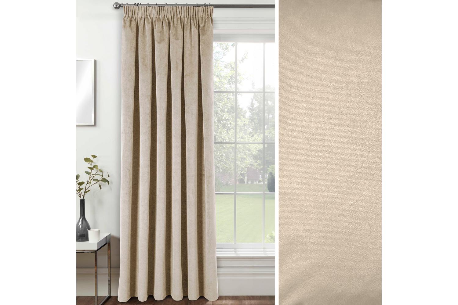 Cream Tape-top Velvet Single Door Curtain Blackout Supersoft Thermal 168x214cm