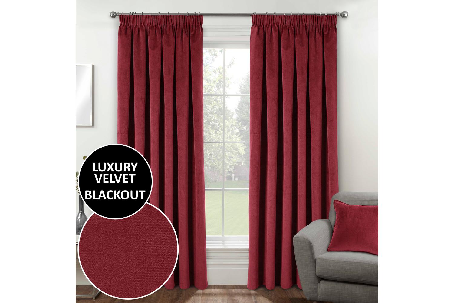 Red Tape-top Velvet Pair Of Blackout Supersoft Thermal Curtains 229x183cm