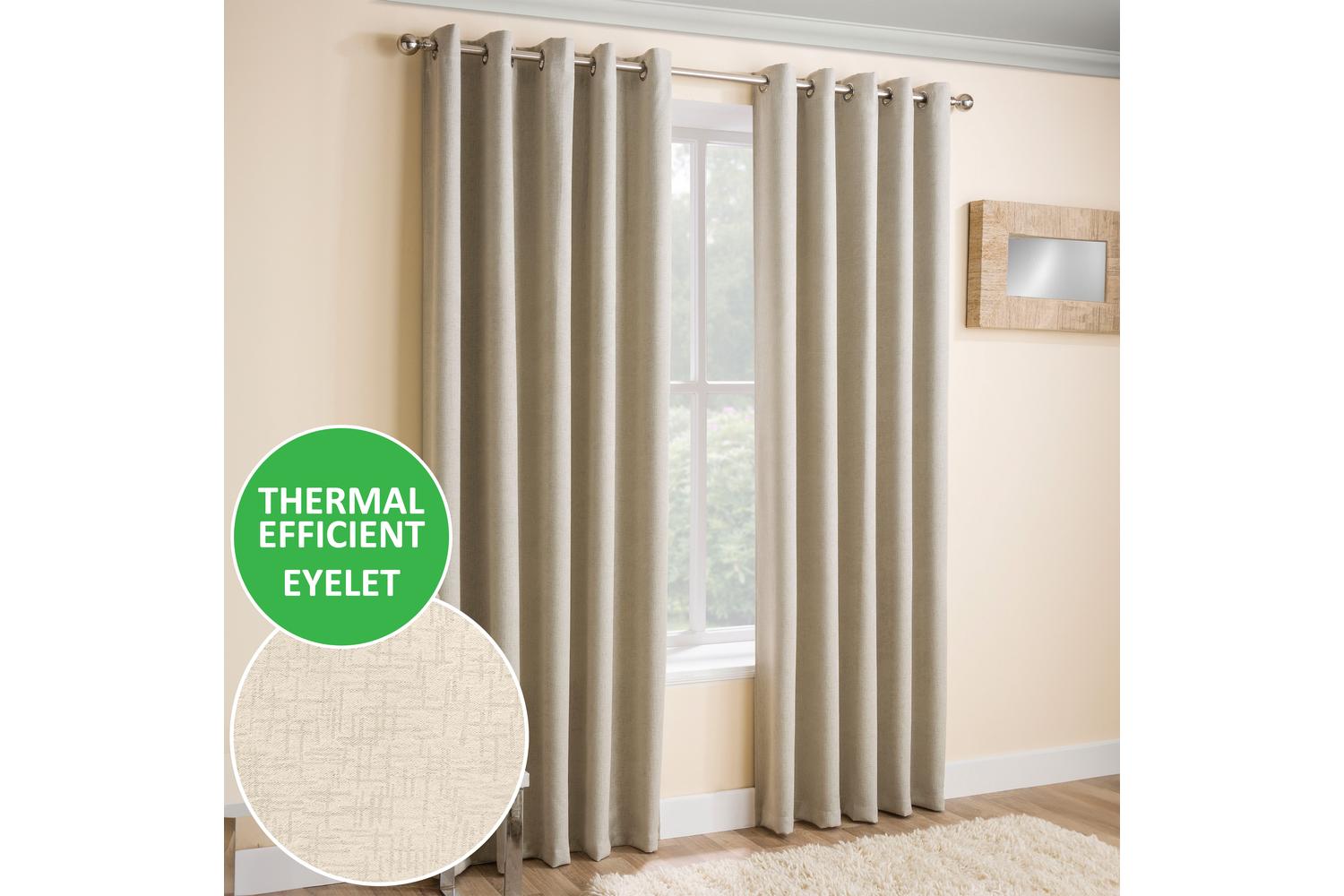 Cream Eyelet Vogue Pair Of Thermal Noise Reducing Room Darkening Curtains 117x229cm
