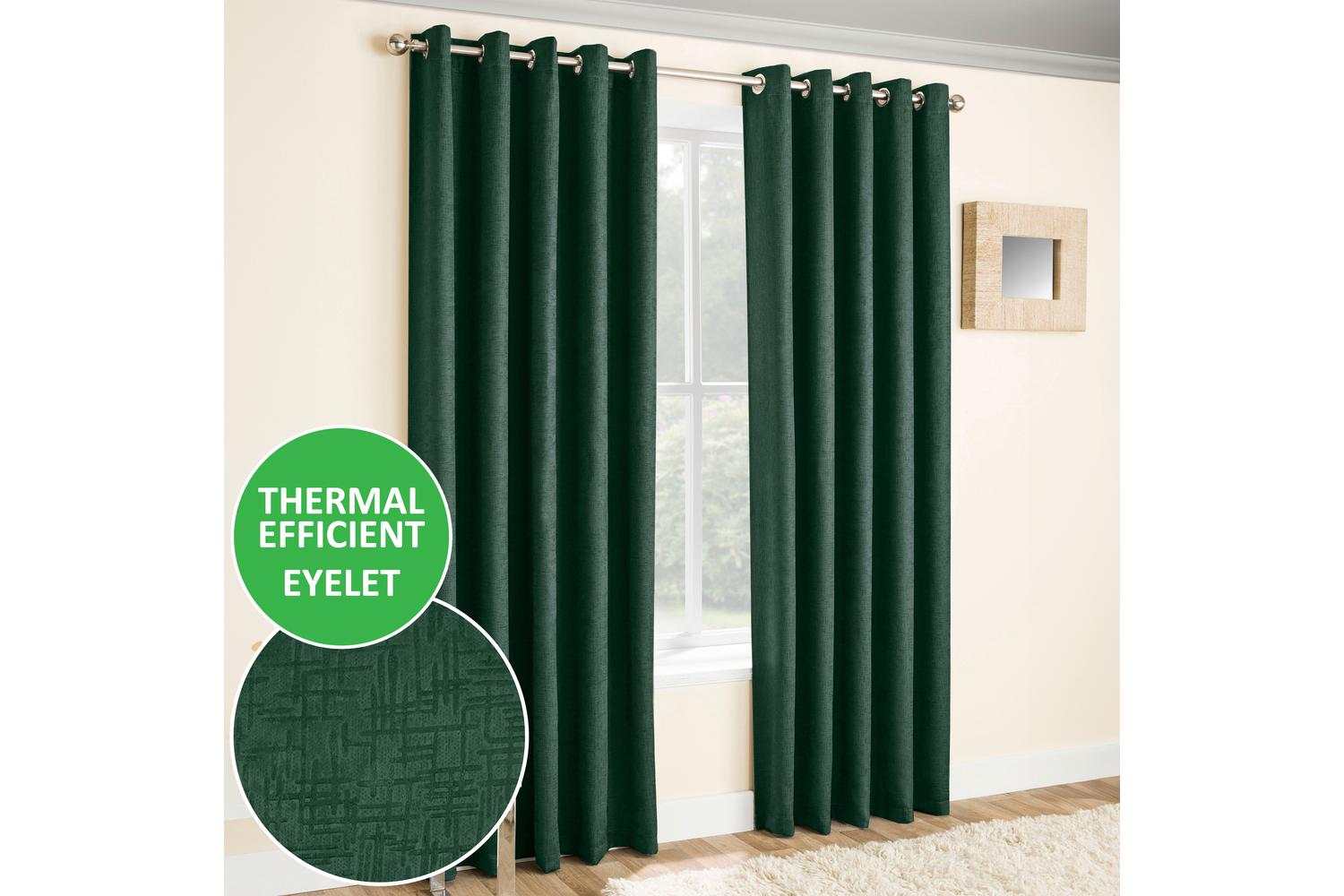 Green Eyelet Vogue Pair Of Thermal Noise Reducing Room Darkening Curtains 117x183cm
