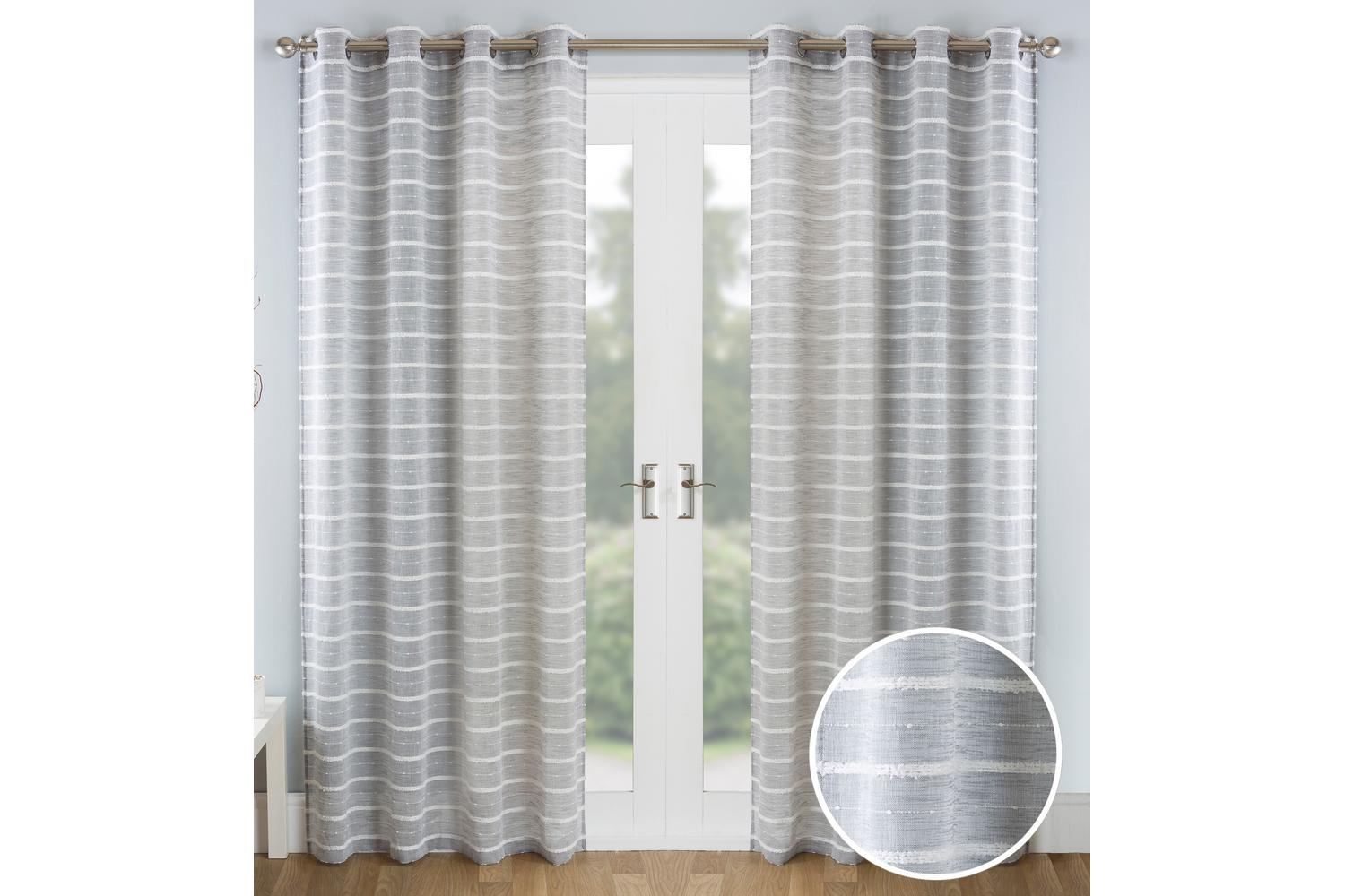 Grey Eyelet Antigua Pair Of Chenille Striped Voile Panels 140x137cm