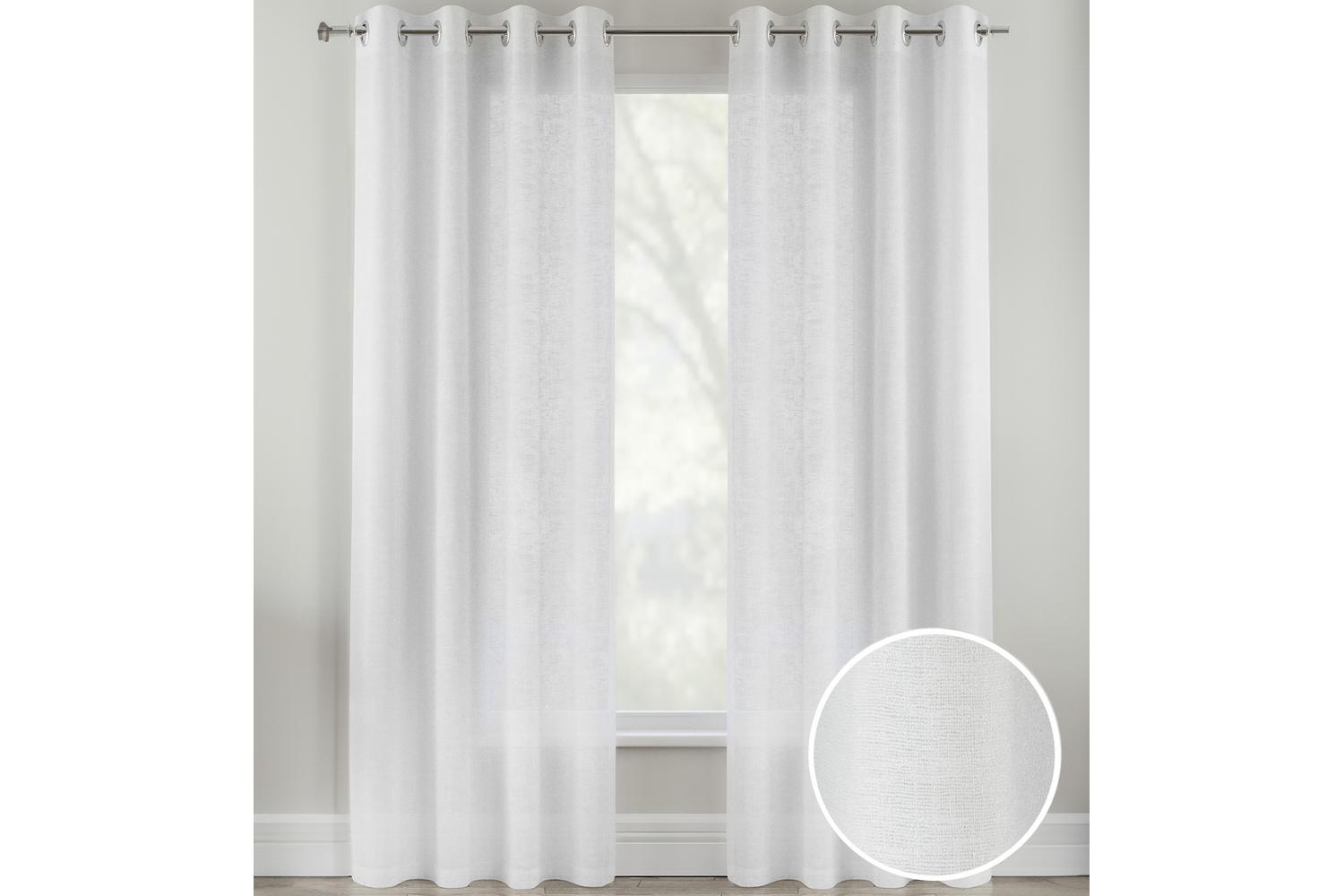 White Eyelet Crete Pair Of Plain Luxury Linen Look Sheer Panels 140x137cm