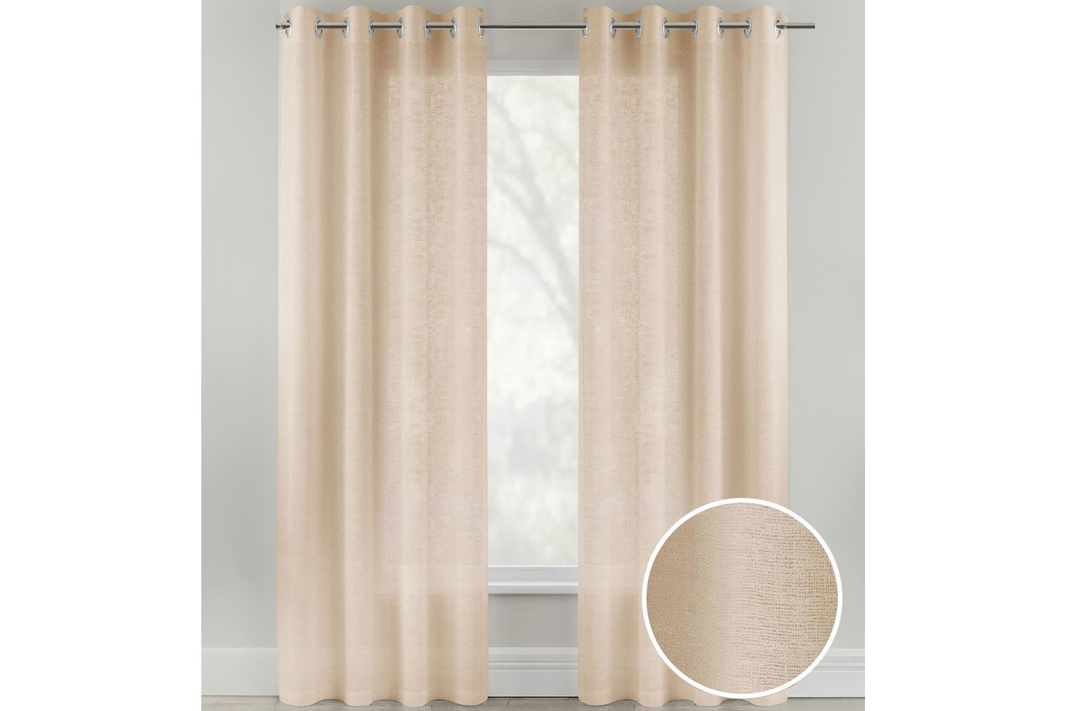 Natural Eyelet Crete Pair Of Plain Luxury Linen Look Sheer Panels 140x137cm