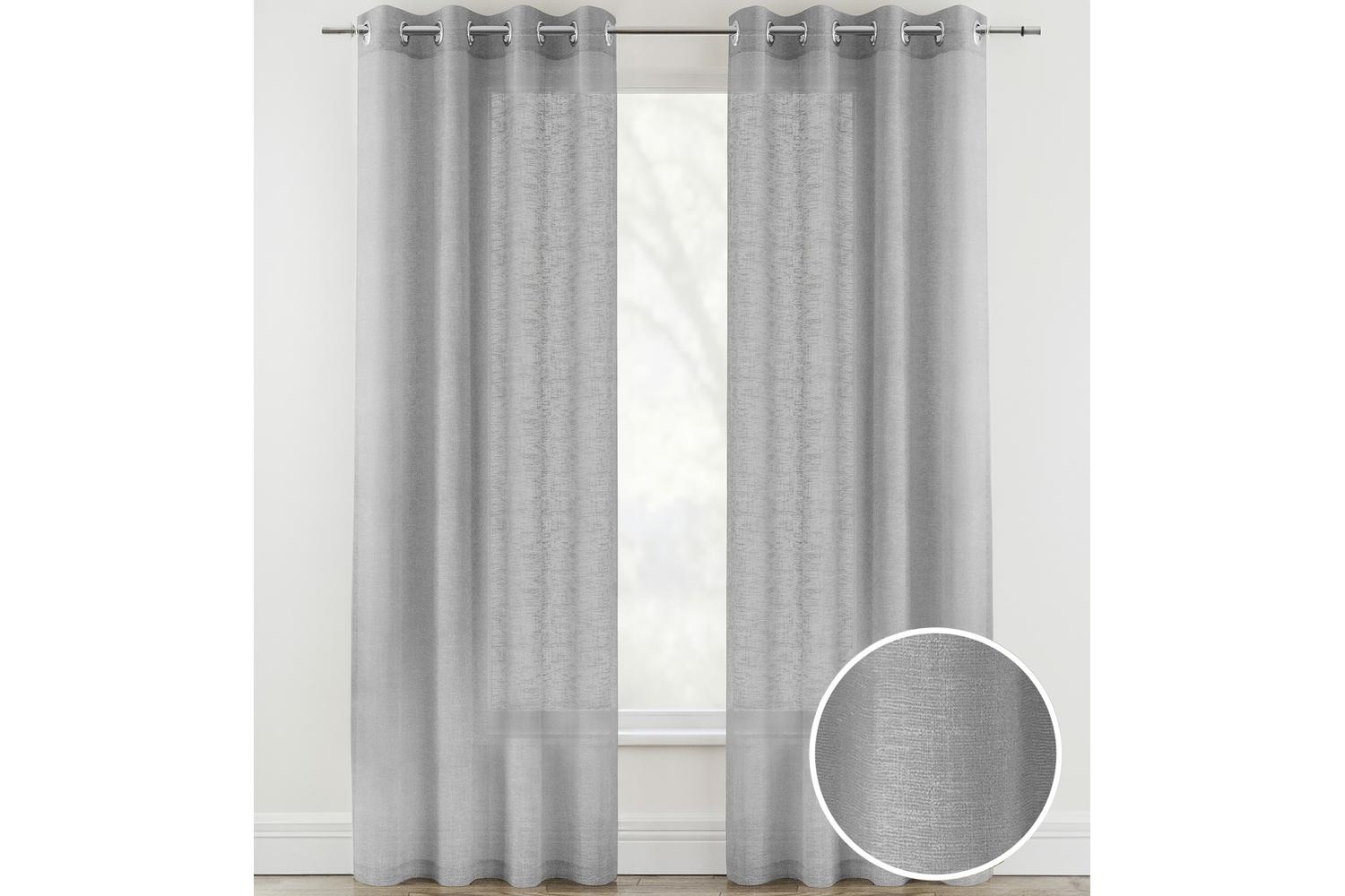 Silver Eyelet Crete Pair Of Plain Luxury Linen Look Sheer Panels 140x137cm