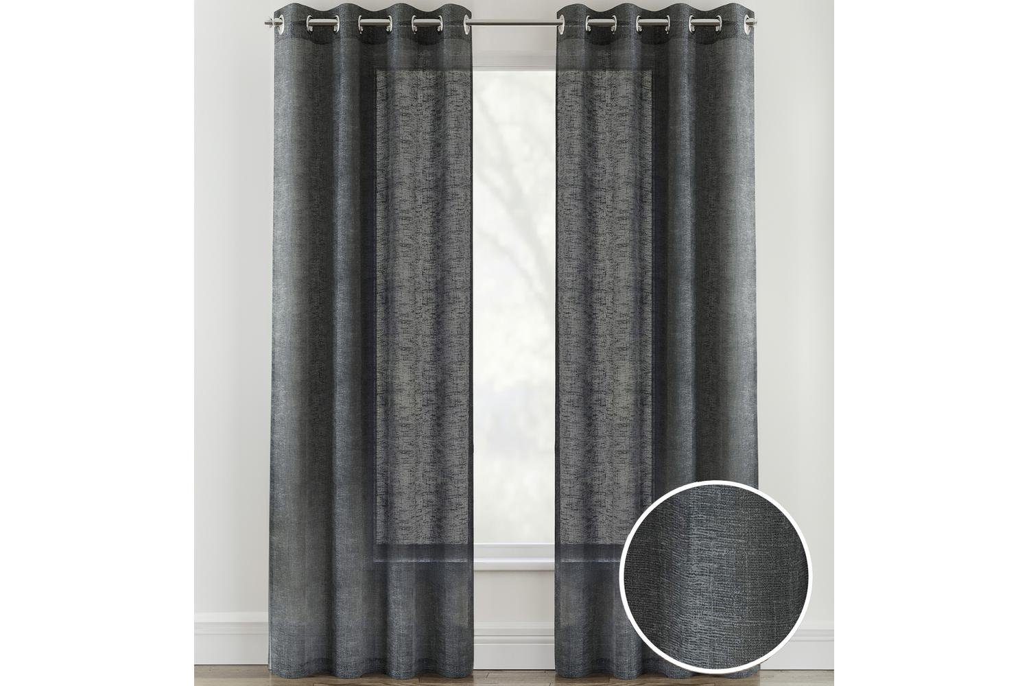 Charcoal Eyelet Crete Pair Of Plain Luxury Linen Look Sheer Panels 140x229cm