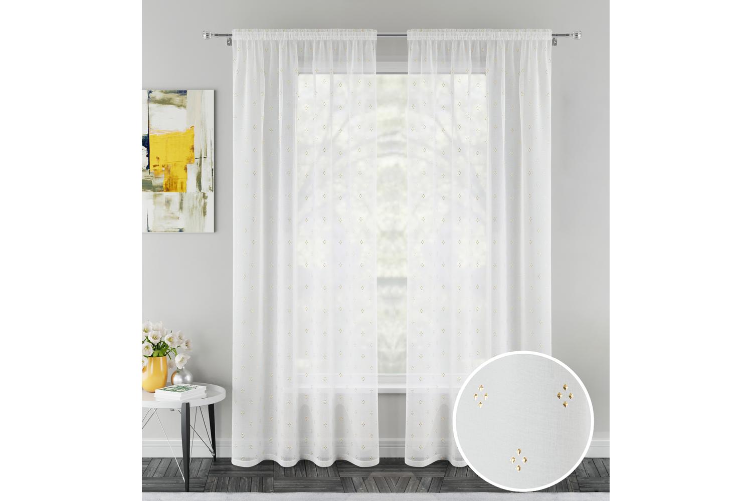 Gold Metallic Destiny Pair Of Diamond Print Sheer Voile Panels 140x229cm