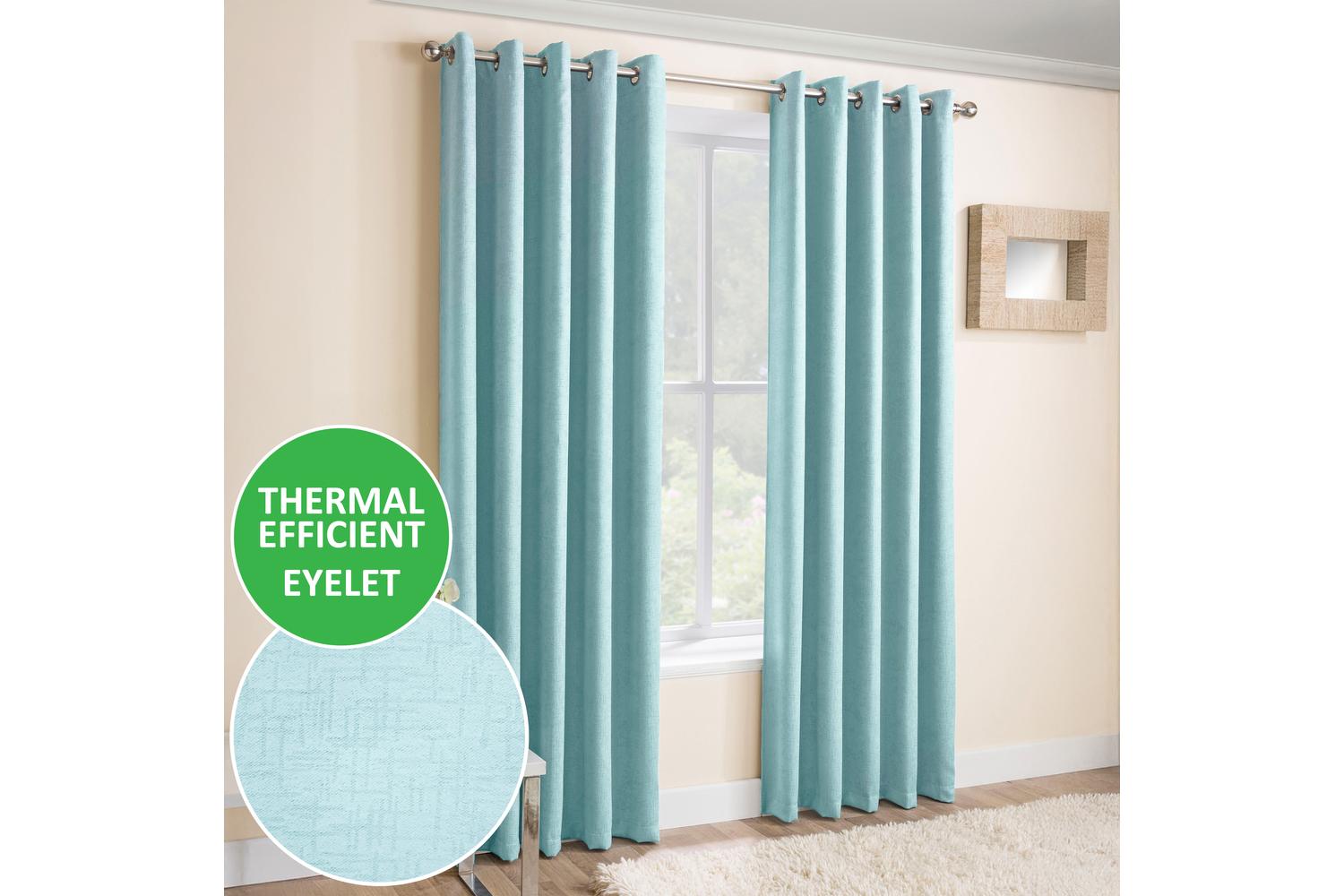 Sky Blue Eyelet Curtains Vogue Pair Of Thermal Noise Reducing Room Darkening Curtains 229x183cm