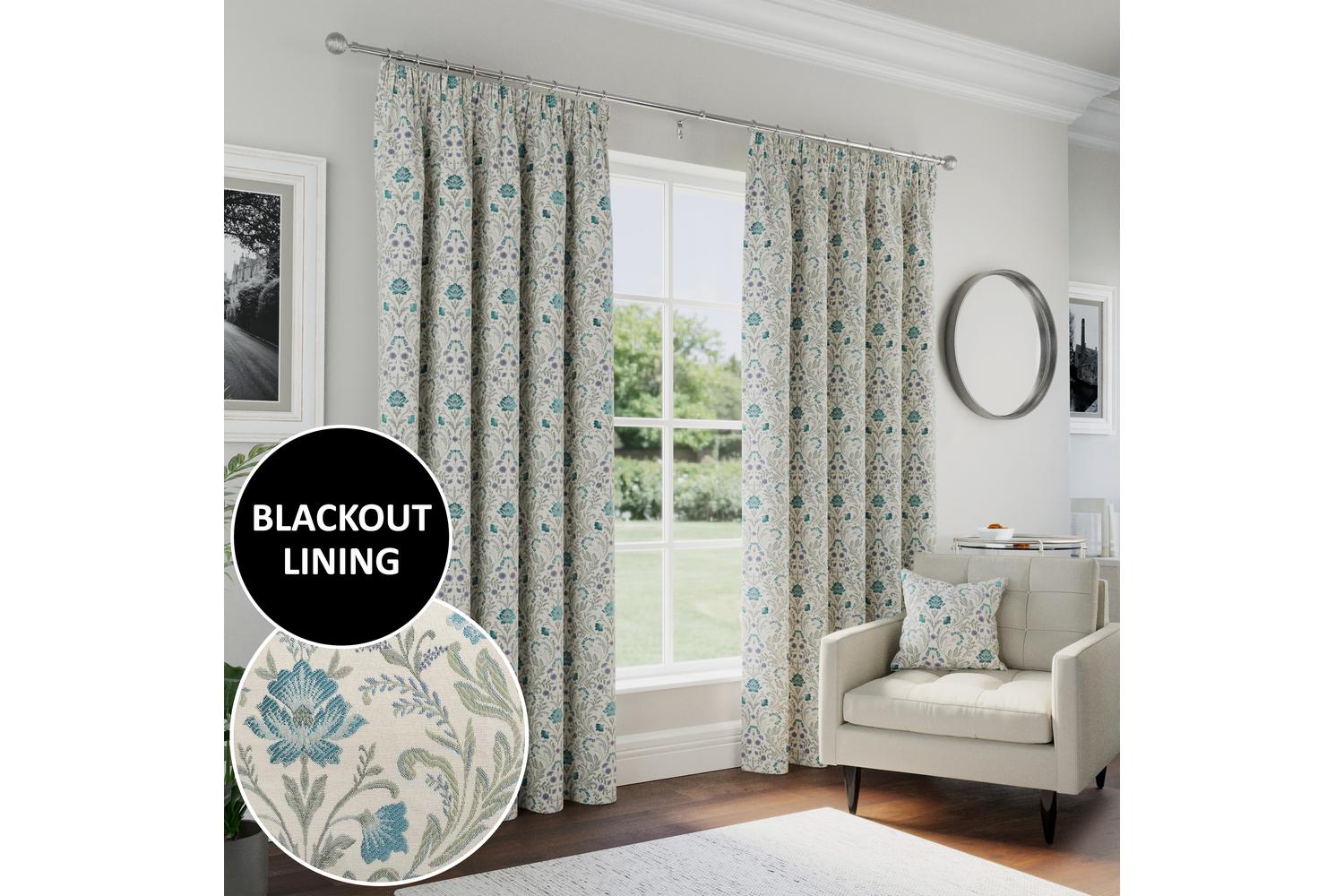 Blue Floral Blackout Thermal Tape Top Cotswold Pair Of Curtains 229x183cm