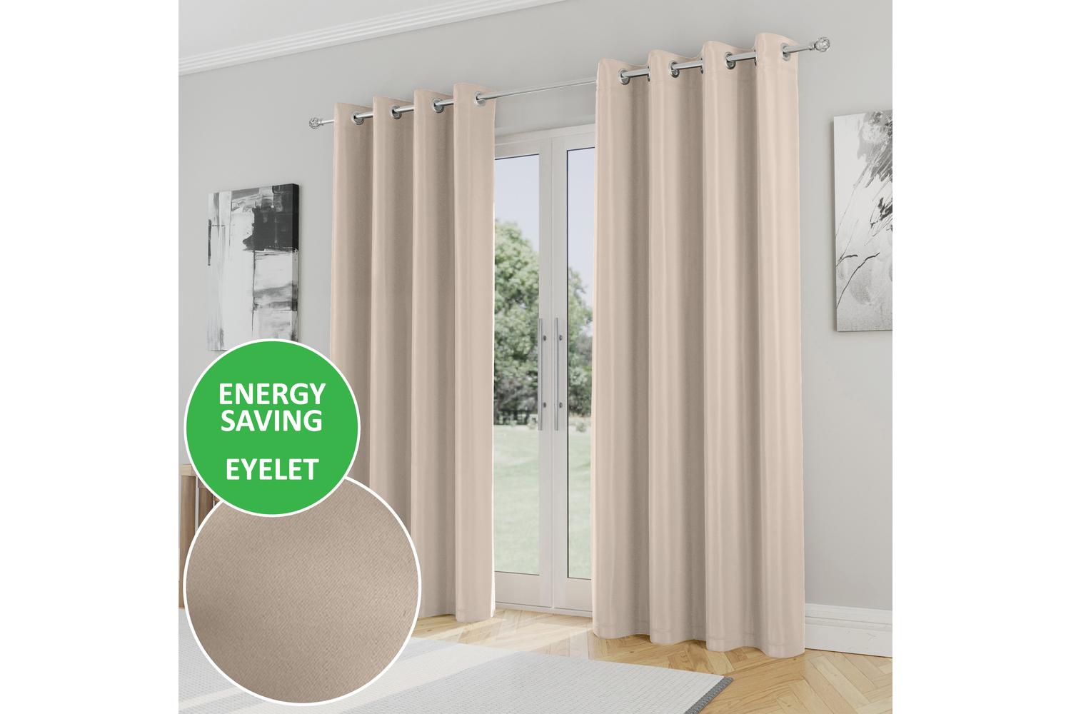 Natural Eyelet Nightfall Pair Of Room Darkening Supersoft Thermal Noise Reducing Curtains 168x183cm