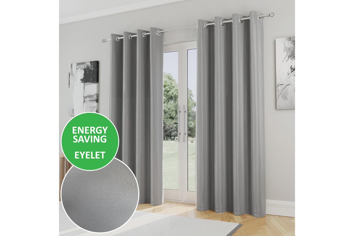 Grey Eyelet Nightfall Pair Of Room Darkening Supersoft Thermal Noise Reducing Curtains 168x183cm