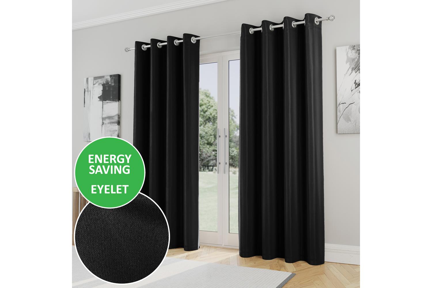 Black Eyelet Nightfall Pair Of Room Darkening Supersoft Thermal Noise Reducing Curtains 168x183cm