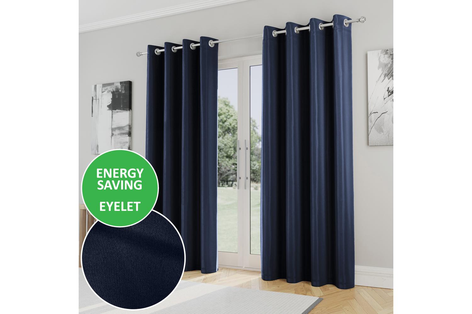 Navy Eyelet Nightfall Pair Of Room Darkening Supersoft Thermal Noise Reducing Curtains 168x183cm