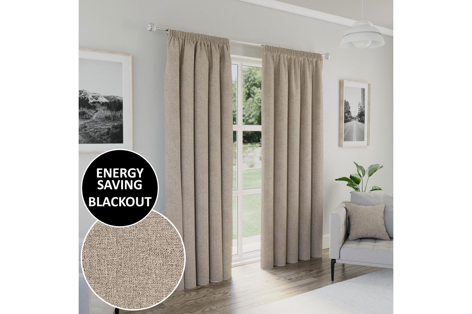Natural Plain Tape Top Dallas Pair Of Blackout Thermal Noise Reducing Curtains 117x137cm