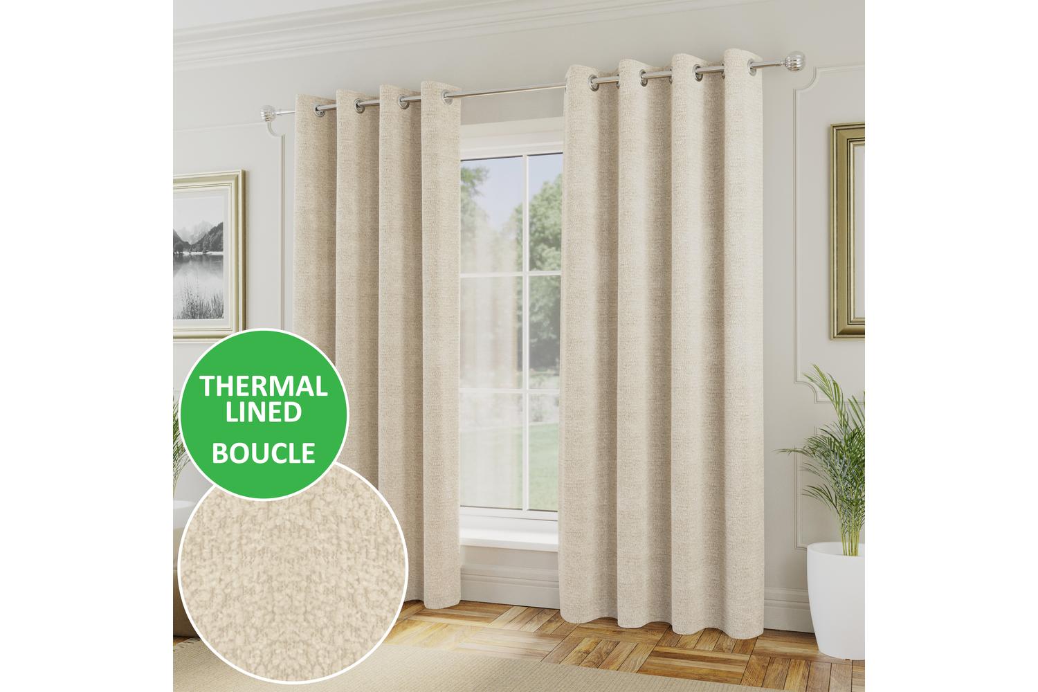 Cream Eyelet Royale Boucle Pair Of Room Darkening Thermal Noise Reducing Curtains 168x229cm